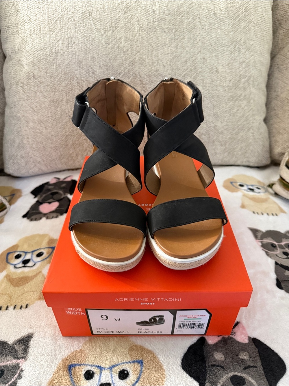 Adrienne Vittadini Black Crisscross Ankle Strap Wedge Sandals